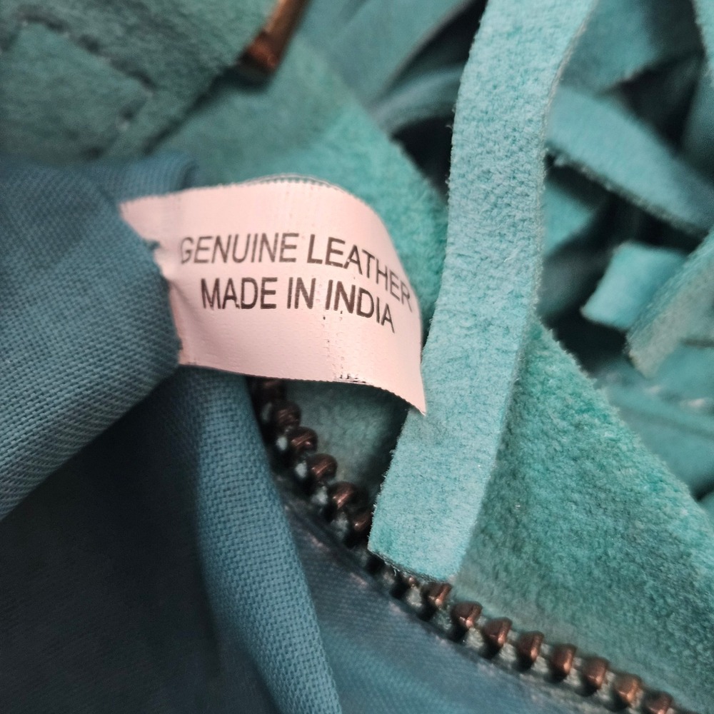 Turquoise Genuine Suede Leather‎ Fringe Crossbody Bag Small Boho Festival Teal - Picture 5 of 5